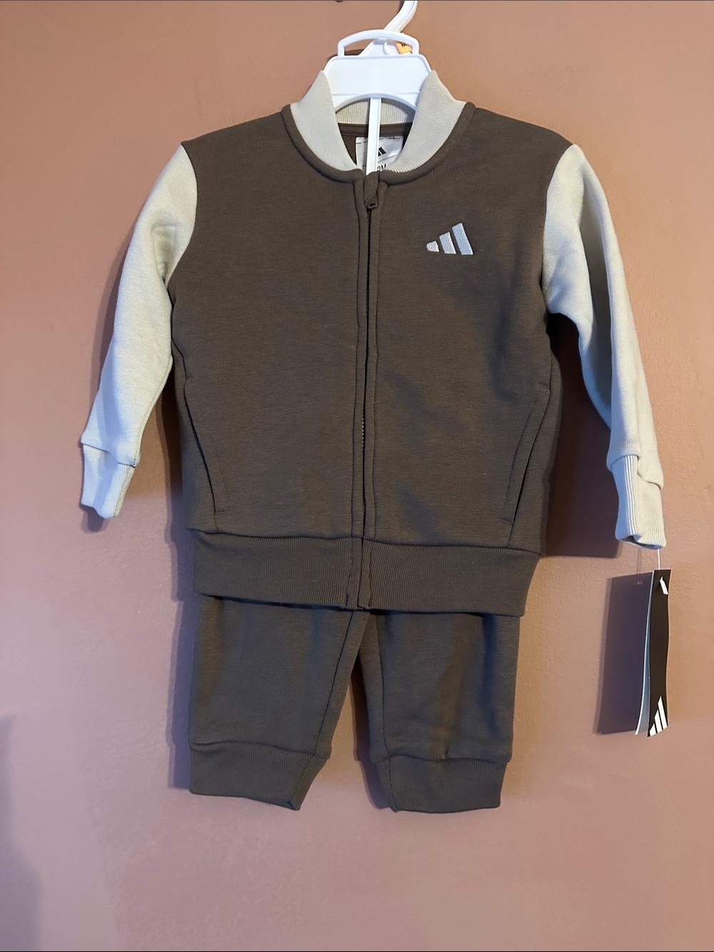adidas Two-Tone Brown & Cream Kids Sweatpants Jogger Set